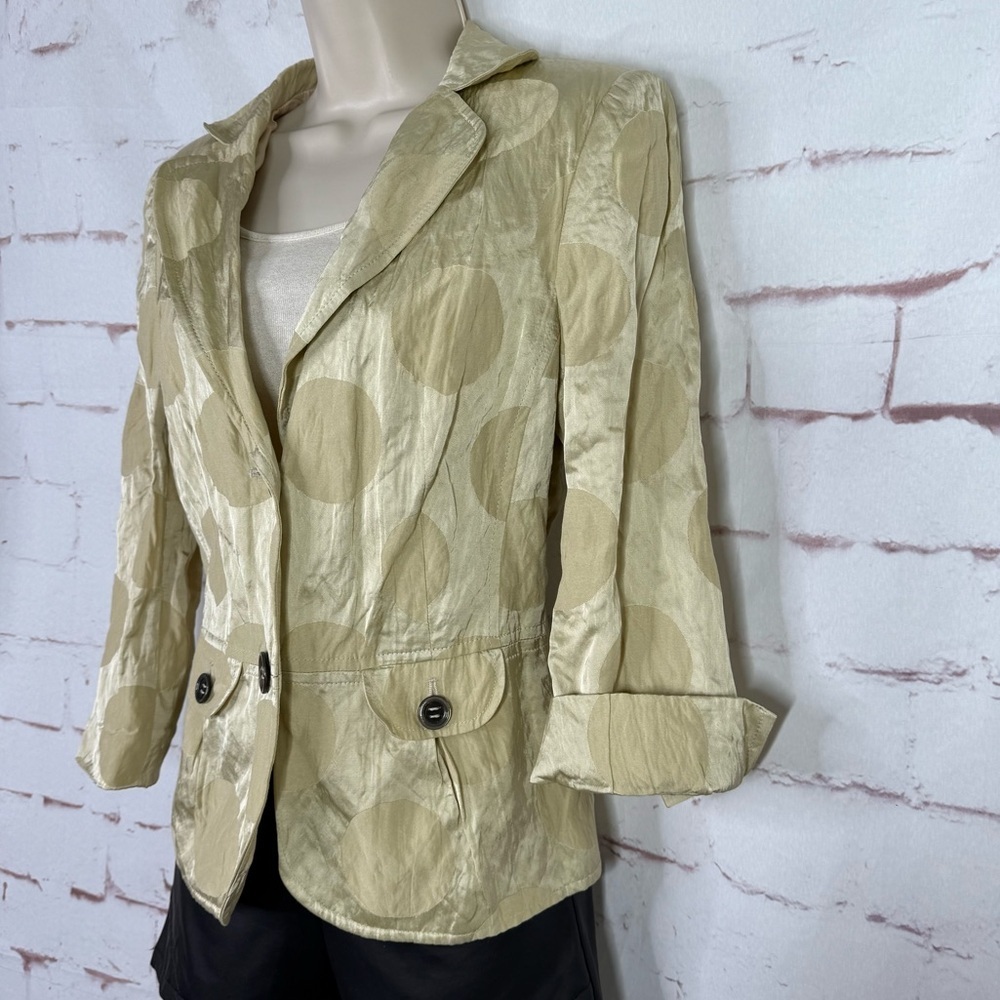 ALEXANDER 6 Celery Green Abstract Print Crinkle Safari Blazer Jacket Size 6 - Picture 7 of 15